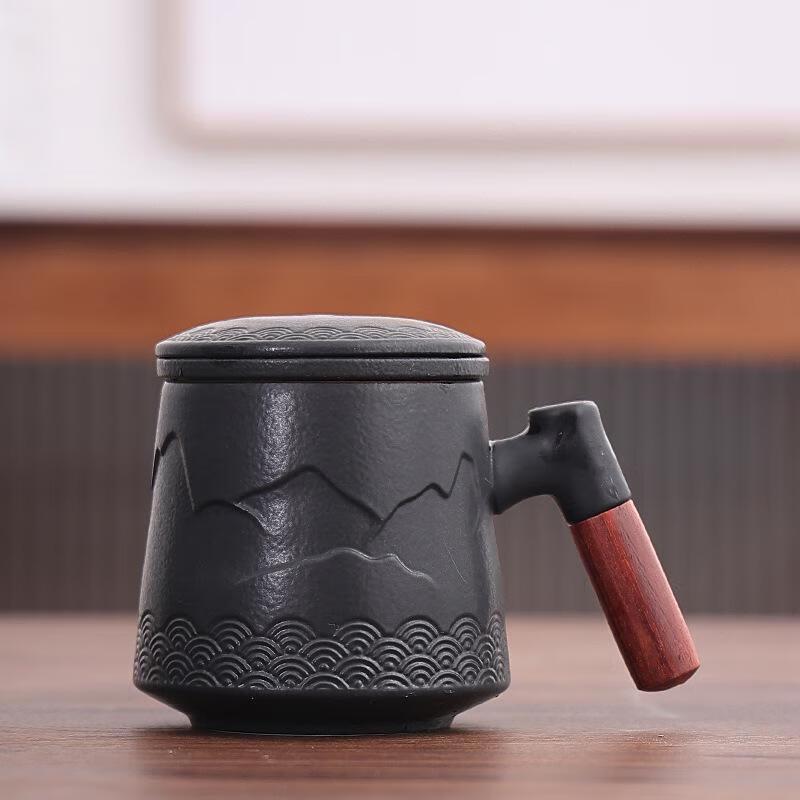 Gradient Ceramic Filter Mug with Wooden Handle