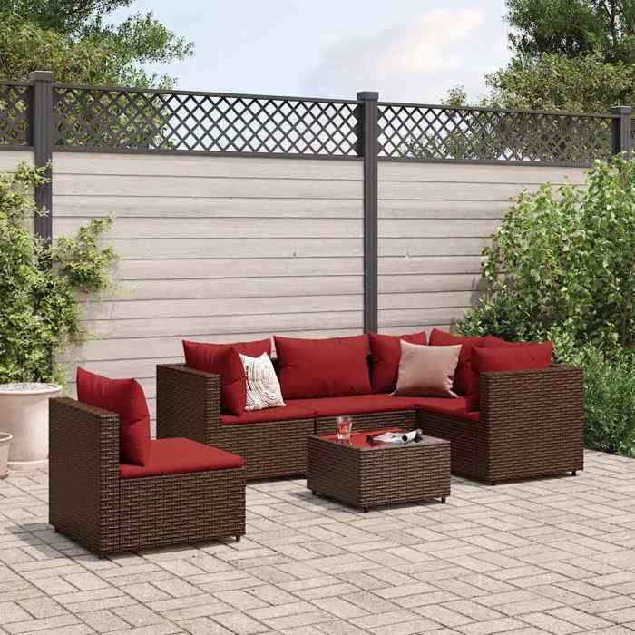 VidaXL Garden Lounge Set 6 Pcs with Cushions Brown Wicker, Outdoor Sofa Set, Garden Corner Sofa, 3308165
