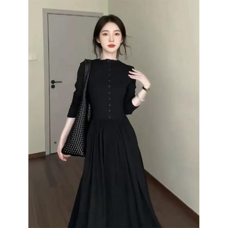 High-necked design dress, children s new early autumn temperament, waist and thin A-shaped dress S