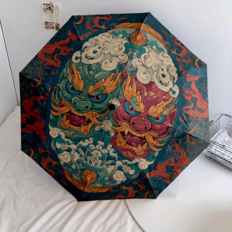 Demon Pattern, Automatic Folding Umbrella, Portable and Foldable Design, 8 Ribs, a Christmas or Birthday Gift.