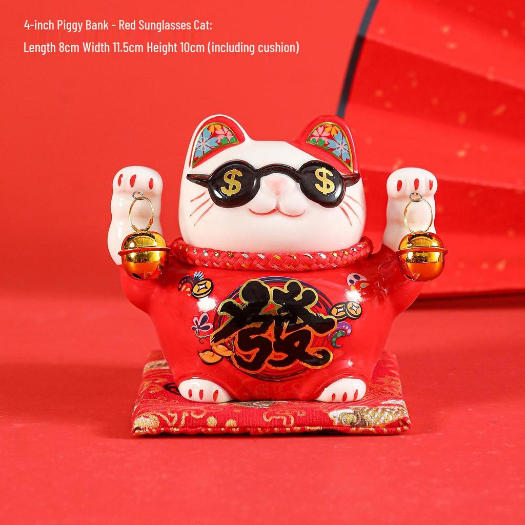 Creative Ceramic Lucky Cat Piggy Bank - Chinese Style Fortune Decor Gift