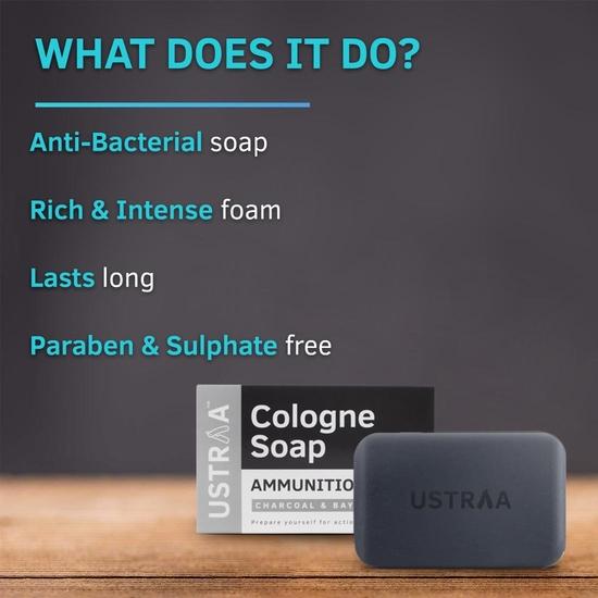 Ustraa Ammunition Cologne Soap with Charcoal & Bay Leaf, 3 x 125 gm (Pack of 3) & Face Scrub for Men - 100g - with Activated charcoal