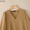 ZANZEA Women Casual V-Neck 3/4 Sleeve Loose Elegant Blouse