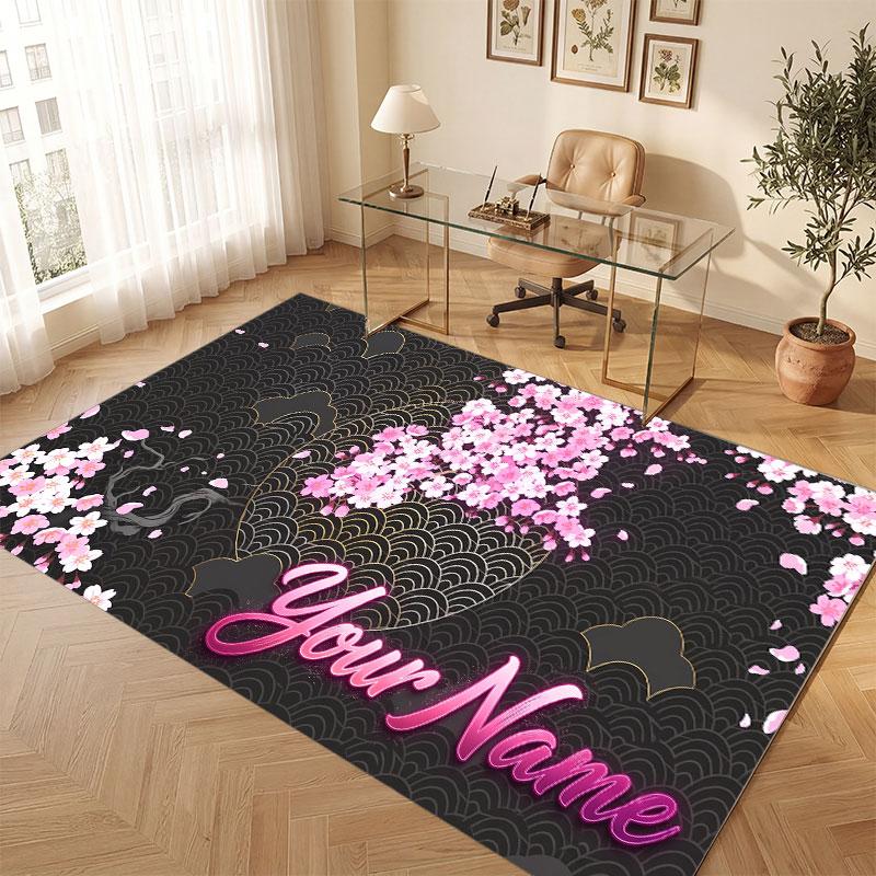 Floral Garden Theme Crystal Velvet Floor Rug Personalized Custom Name Text Warm Carpet Home Decoration