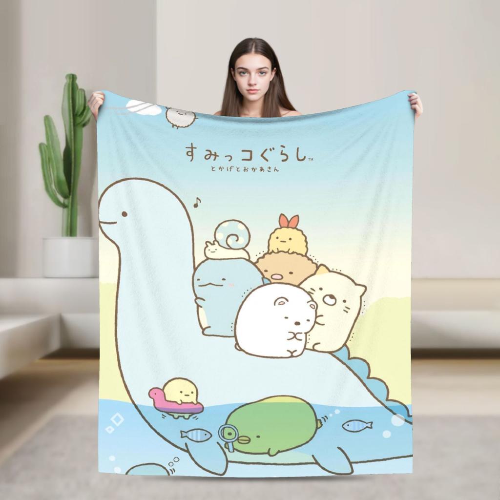 Sumikko Gurashi Cartoon Flannel Throw Blanket Shirokuma Penguin for Bedspread Knitted Blanket Car Lightweight Multifunction