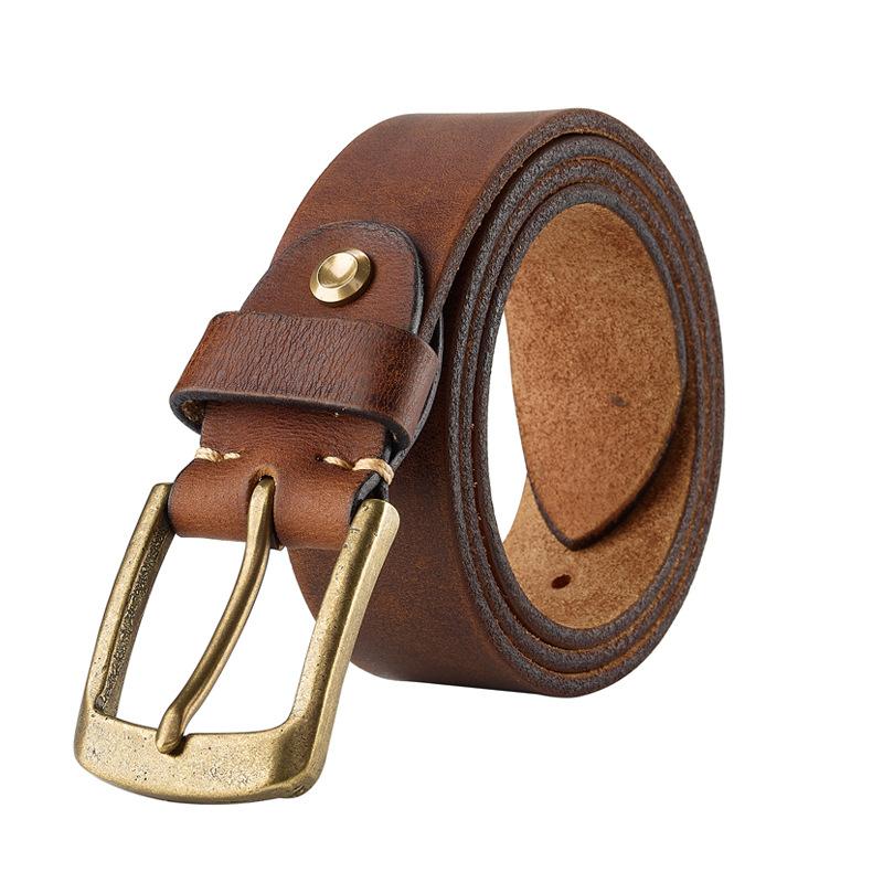 Retro Old Belt Men's Genuine Leather First Layer Cowhide Handmade Simple Personality Casual Copper Buckle Jeans Belt