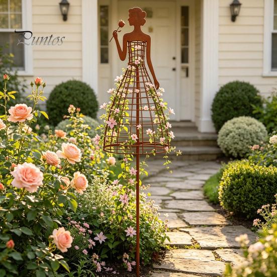 Outdoor Plant Climbing Trellis Vintage Metal Lady Trellis, Iron Girl Shaped Garden Support Stake, Decorative Yard Ornament Flower Vine Art for