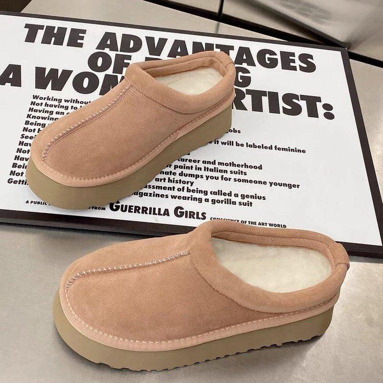 2025 New Women Mules Short Plush Slippers Suede Genuine Fuzzy Slippers Classic Quality Women Soft House Cotton Slippers