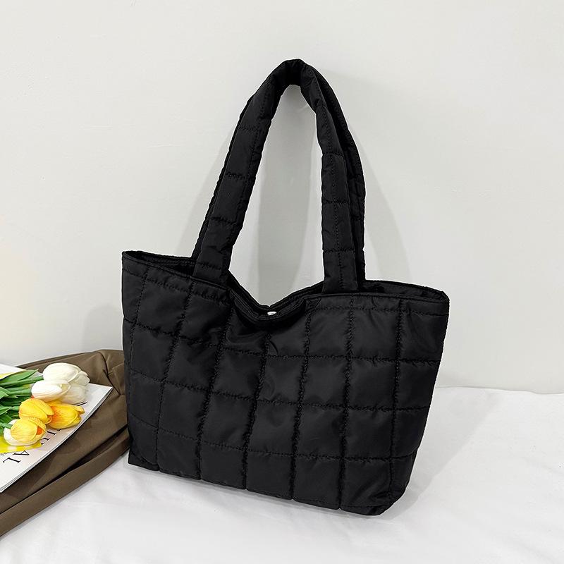 Autumn and Winter Soft Quilted Cotton Clothes Hand Bag Large Capacity Commuting Portable Tote Bag Shoulder Armpit Bag