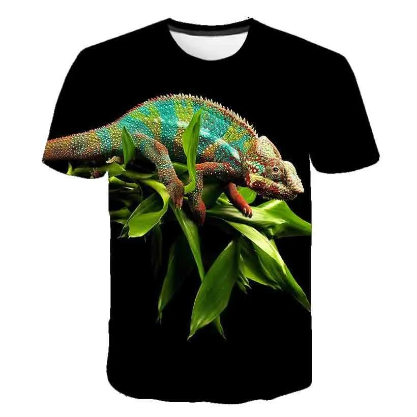 Summer Hot Selling Reptile Lizard Pattern Printed T-shirt Fashion Chameleon Plus Size Hip-Hop Street O-Neck Casual Top