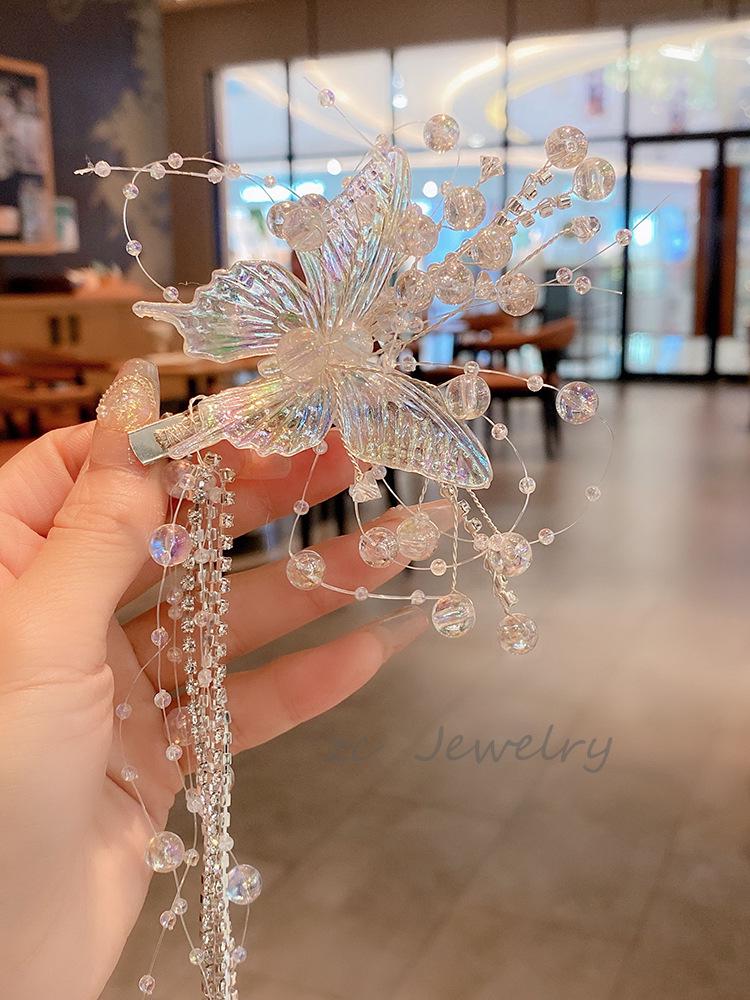 Elegant Crystal Butterfly Tassel Hairpin - Exquisite Ancient Style Hanfu Bridal Headdress