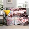 1PC Custom Name Cherry Blossom Art flannel blanket versatile,all-season throw suitable for the living room,bedroom,camping,travel,and gift