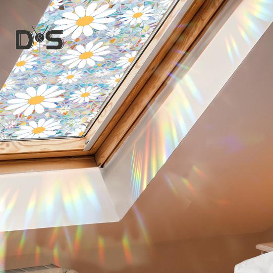 Gėlėtas vaivorykštės statinis lipdukas Langų privatumo plėvelė, apsauganti nuo UV spindulių, stiklo lipdukas Nelipnus langų lipdukas, skirtas namų miegamojo svetainės dekoravimui