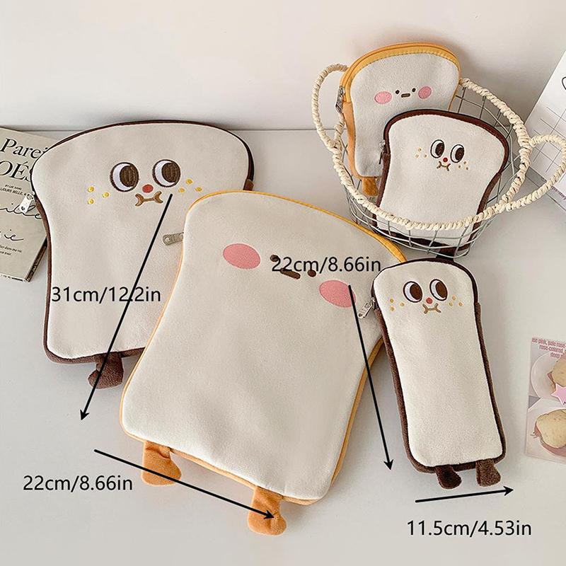 Ins Cartoon Plush Flat Storage Bag Soft Toast Desktop Storage Bag Student Portable Stationery Bag Pen Bag