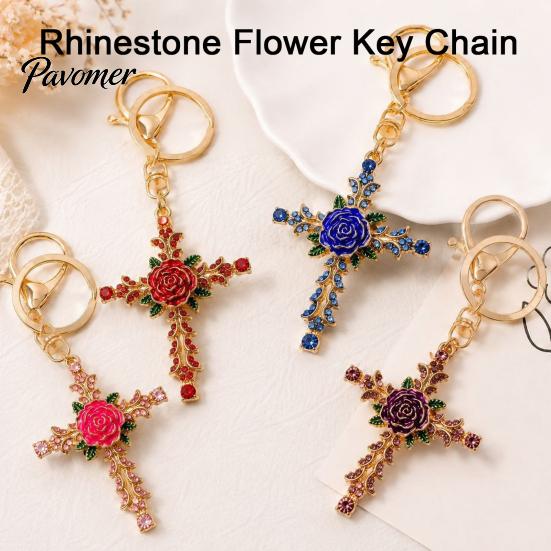 Rhinestone Rose Keychain Retro Keychain, Golden Plated Alloy Key Ring for Holder Men Women, Pendant Handbags Backpacks Decoration Women Handbag Charm