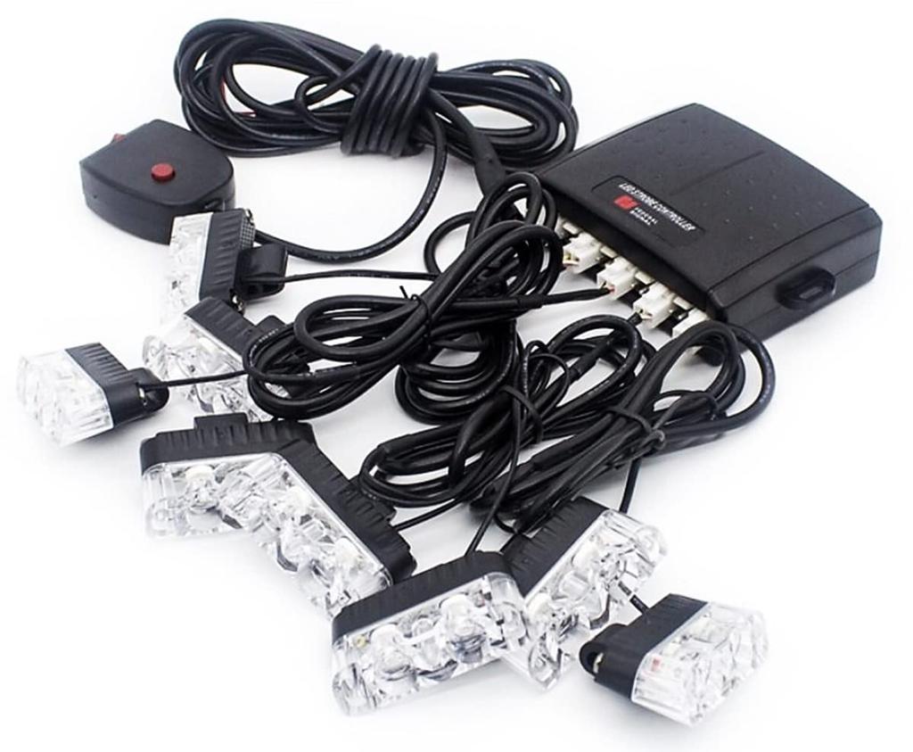 LED Strobe Flashlight 12V Car Kit with Switch Super Bright High Brightness Strobe Light 2 Rows X 8 Lights Car LED Light Kit (Amber)