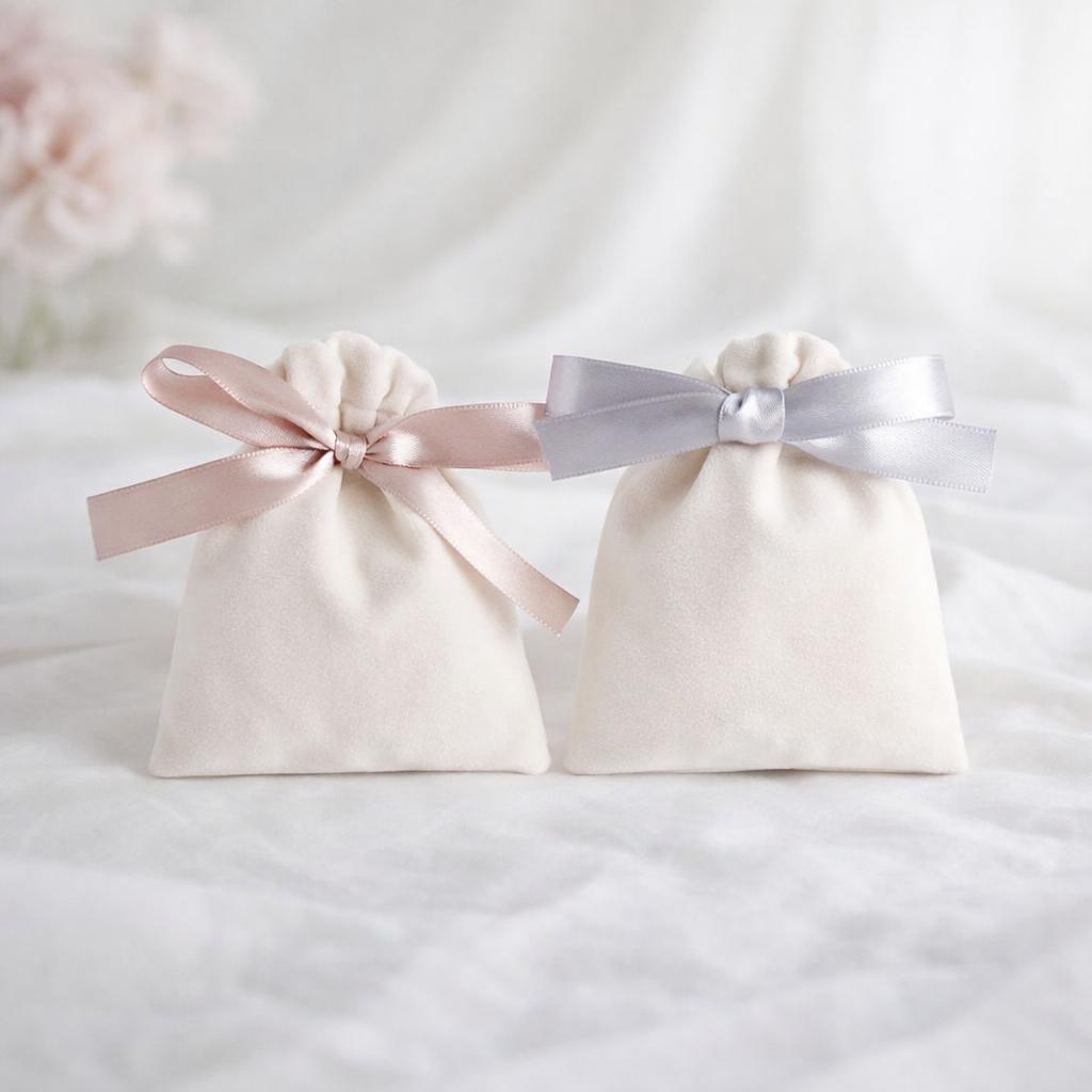 5pcs/Lot Bulk Beige Velvet Pouches Ribbon Jewelry Packing Display Storage For Wedding Candy Gift Travel Drawstring Dust Bags