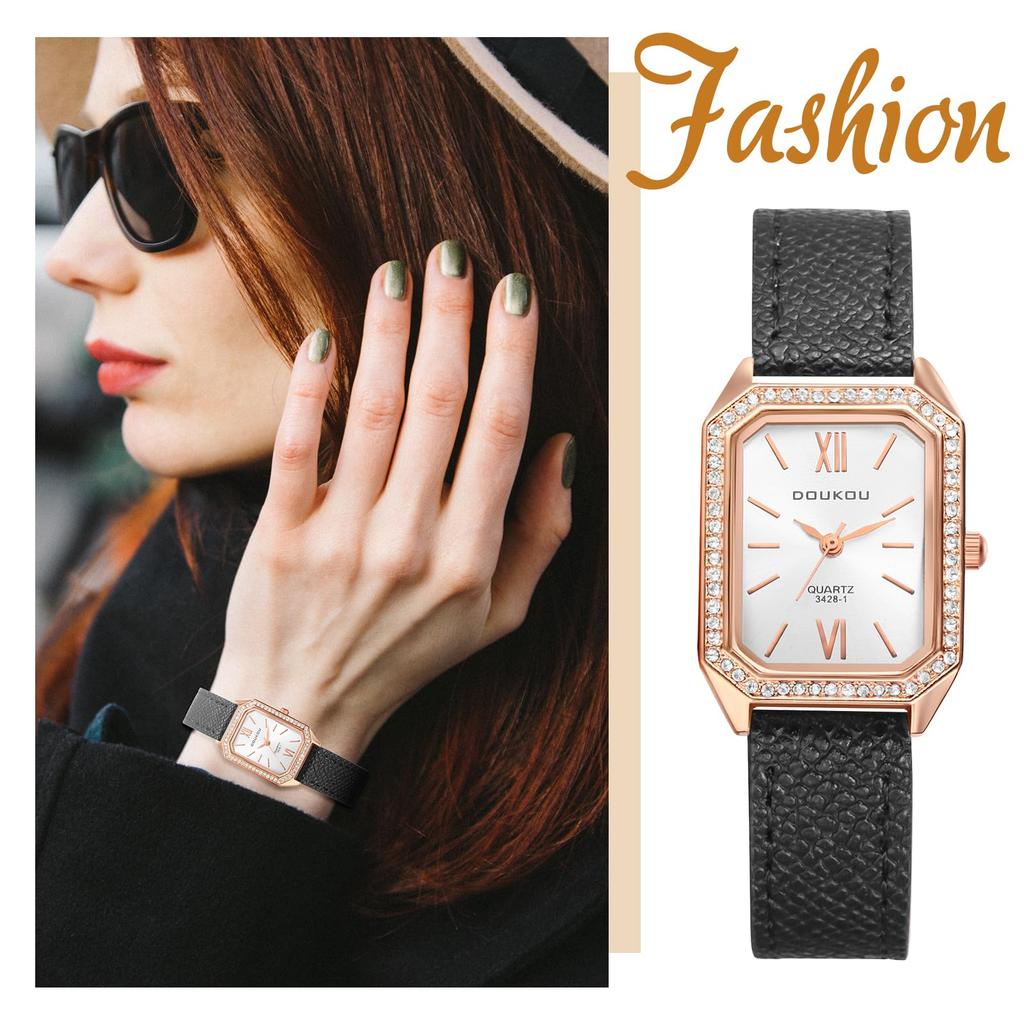 Eckige Uhr mit antikem Leder Römisch Analog Niedlich Wasserdicht Quarz Modische Uhr für Damen Perfektes Geschenk für Tag Damen Armband Anzeige, Uhr,