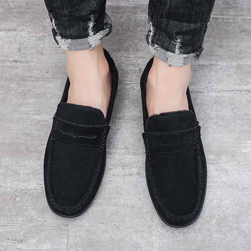 Suede Men Casual Shoes Winter Plush Warm Slip-on Mens Driving Shoes Luxury Comfort Men Loafers Mens Lazy Shoes Moccasins