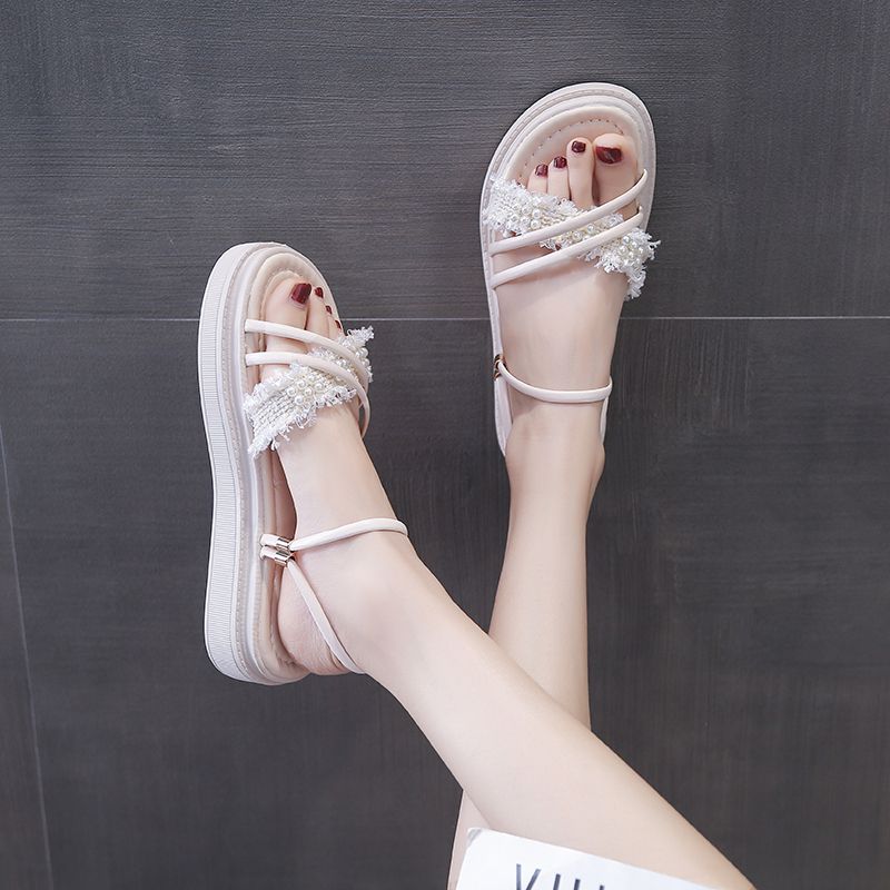 Fashion Platform Roman Style Pearl Outdoor Ladies Shoes Chic and Elegant Summer 2025 Comfortable Cheap Liquidation Trend Women's Sandals