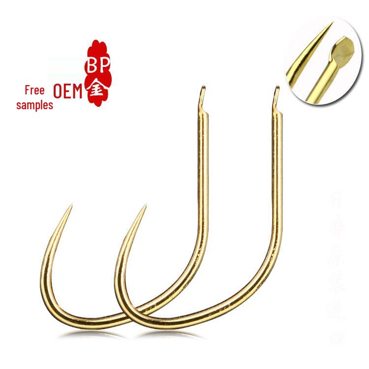 Super Sharp Gold Barbless Fishing Hooks - Thin Shank Angled Design for Crucian Carp - Ideal Competition Gear 5# Gold BP