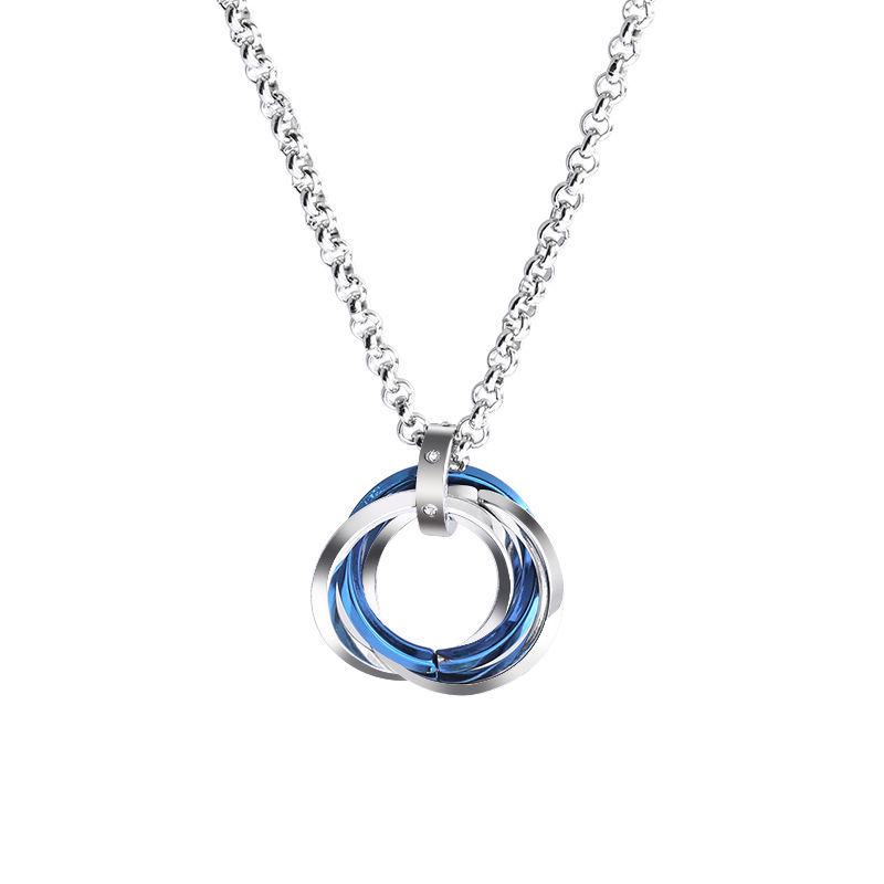 Stylish Titanium Steel Triple-Ring Pendant Necklace for Men and Women - Hip-Hop Inspired Sweater Chain Accessory