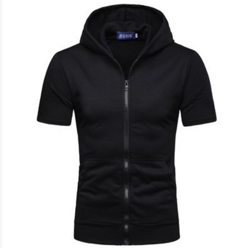 Mens Black Short Sleeve Zip Up Hoodie Jacket S