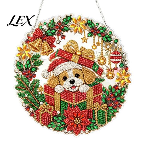 Festive Tree Ornament Crafting Christmas Rhinestone Painting Suncatcher Kit, DIY Faux Pearl Art Xmas Crafts for Adults Beginner, Acrylic Decorative