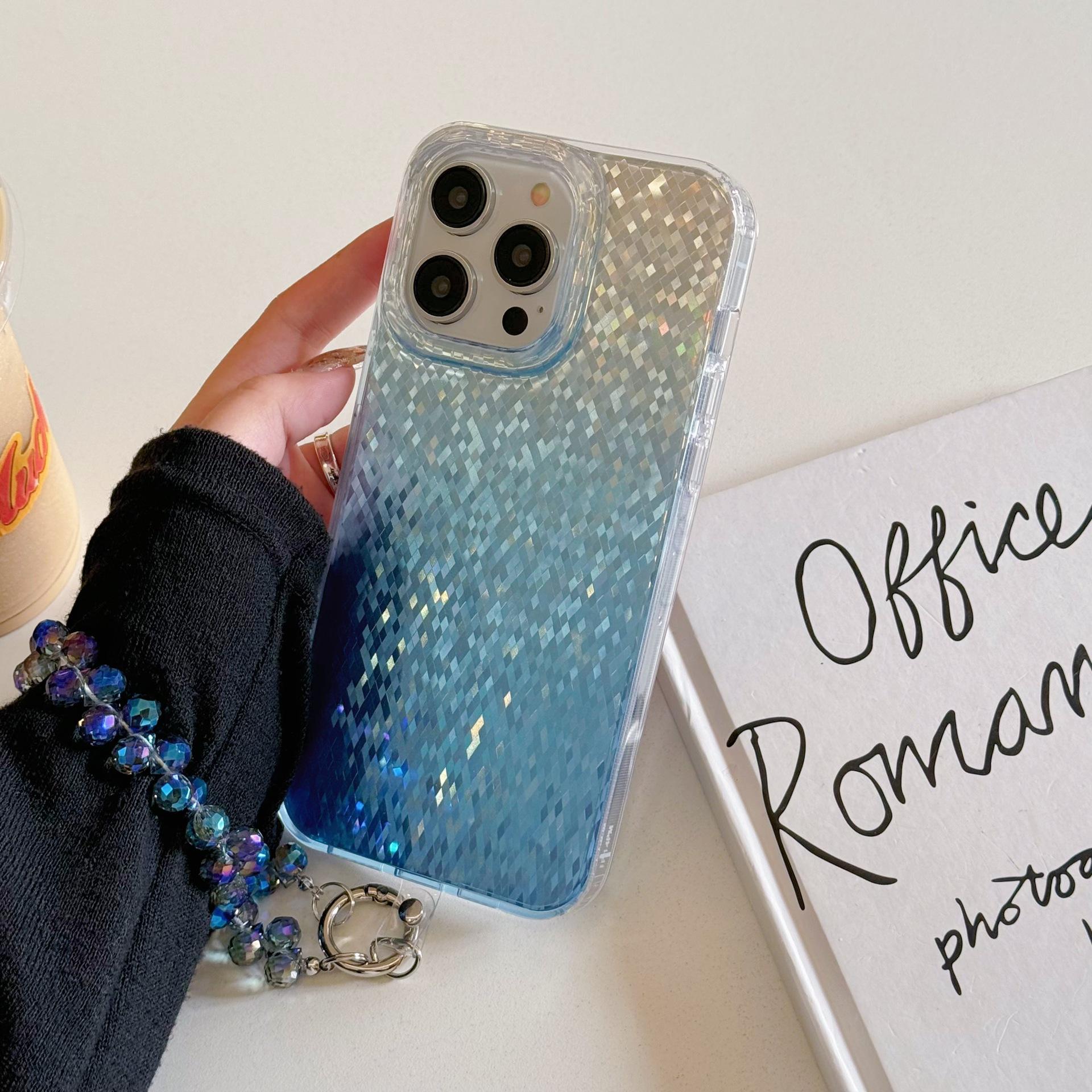

Двойное ламинирование Dynamic 16Promax с ромбовидным узором подходит для чехлов для iPhone 15 и iPhone 14 с кристальным браслетом iPhone12Promax синий