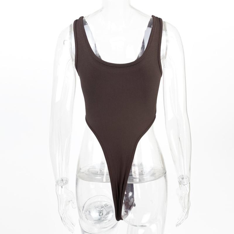 GMXIA Summer Sleeveless Women's Sexy Slim-fit Cotton Pit Strip U-neck Vest High Slit Bodysuit