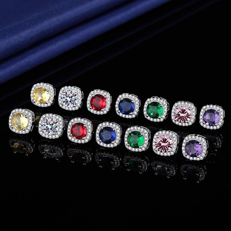 2026 Inlaid Zircon Square Bag Earrings Women's Fashion Versatile Red and Sapphire Square Earrings