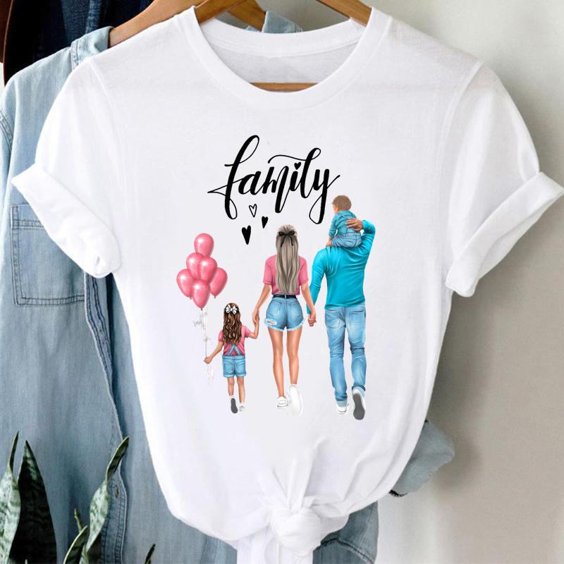 Damen T-Shirt Süße Familienkleidung Lässiges Print-T-Shirt Mama Mutter Mama Oberteil Sommer Mode Kurzarm Dame Weibliches Grafik-T-Shirt