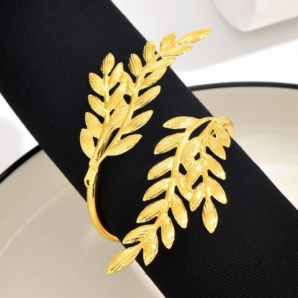 5pcs Gold Leaf Napkin Buckles Electroplated Napkin Holder Wheat Shaped Napkin Ring Banquet