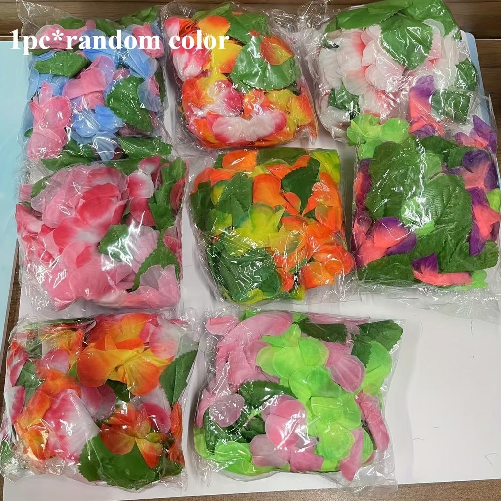 Random Color Flower Wreath Set, Petal Necklace, Headband, Wristband, Holiday Event Clothing, Party, Beach Vacation Decoration