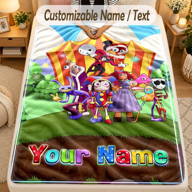 Flannel BlanketThe Amazing Digital Circus Custom Name Text Personalized Soft Warm Throw Blanket Home Decor Gift