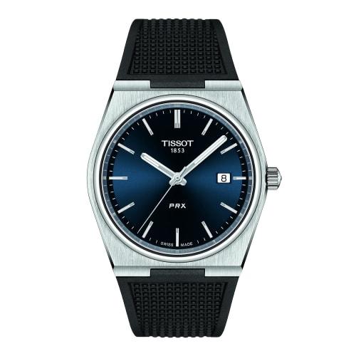 Tissot PRX Men's Watch with Rubber Strap and Blue Dial, Officially Imported, Model T1374101704100