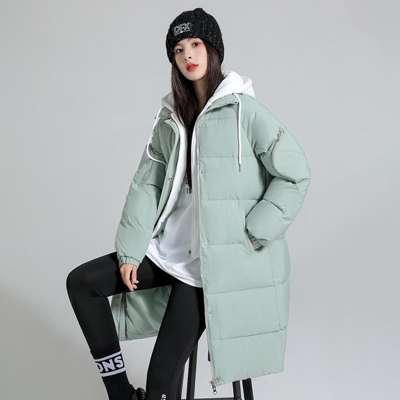 

Женская хлопковая куртка средней длины с капюшоном на осень/зиму 2024 года - Длина ниже колена, Дизайн «два в одном» XXL