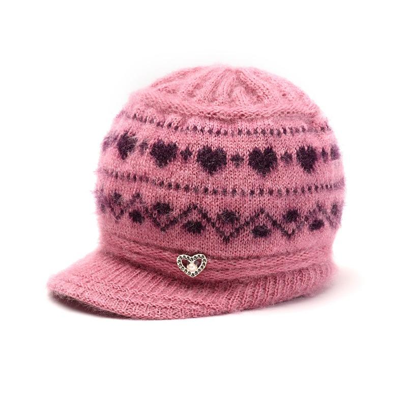 Hat Women's Autumn and Winter New Big Brim Wool Hat Old Lady Fleece Warm Ear Protector Knitted Hat