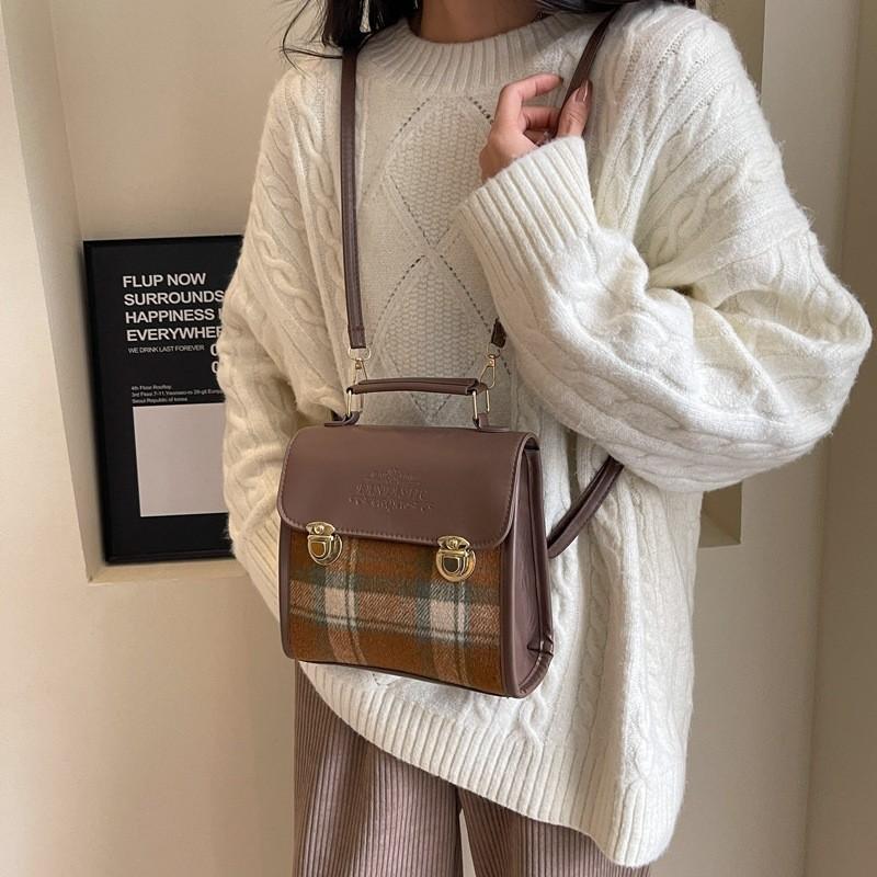 Chic Casual Pu Leather Backpack In Gray Plaid Perfect For Trendy Everyday Outfits