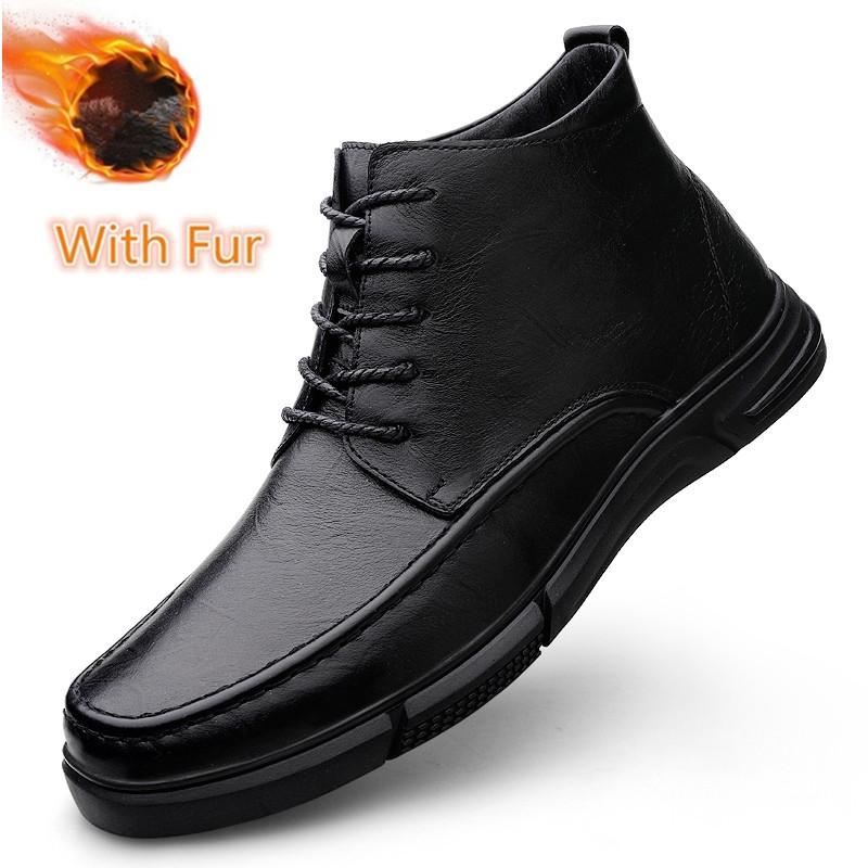 Echtes Leder Herren Freizeitschuhe Handgefertigt Herren Winter Plüsch Schneestiefel Männlich High Top Reiseschuhe Neuankömmling Motorradstiefel