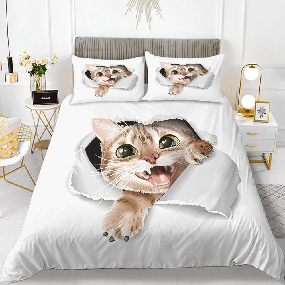 

Мультфильмы Милый Кот Пододеяльник Наволочка Мальчик Девочка 2/3 шт. Постельное Белье Кинг Квин Размер Киска Полиэстер Пододеяльник EU single(135x200cm)