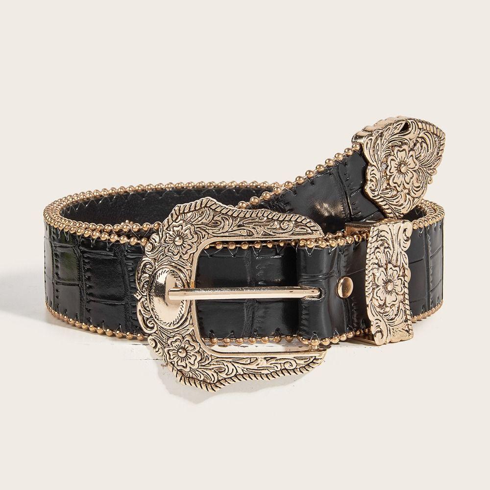 Vintage geschnitzte Schnalle Gürtel PU Wildleder Hüftgurt Retro Leopardenmuster Gürtel Streetwear