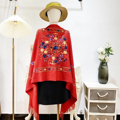 Ethnic Style Embroidered Cape, Shawl, and Scarf for Women, Embroidered for Warmth, Suitable for Travel In Lijiang, Qinghai Lake, and Tibet
