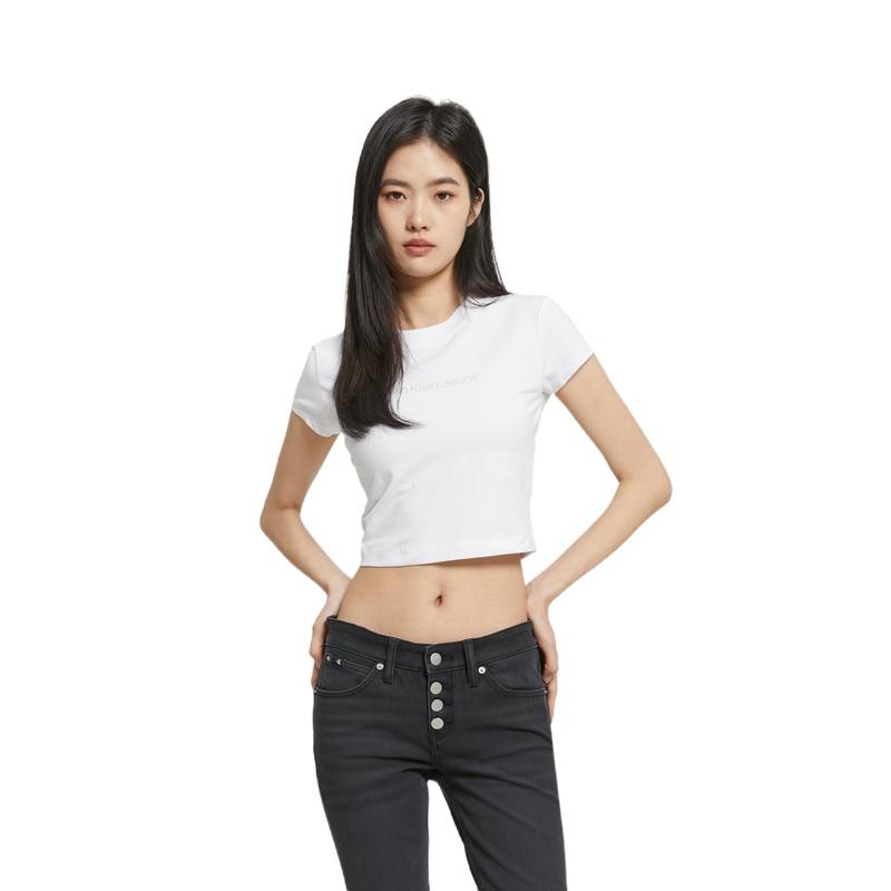 Calvin Klein SS23 Letter Print Crew Neck T-Shirt Women Tops White J221172-YAF