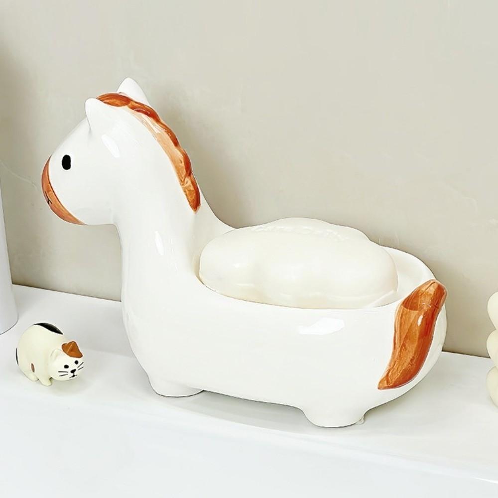 Cute Horse Soap Dish Soap Box Drainable Self Draining Soap Holder Soap Container Ceramic Bathroom Decor Organizer