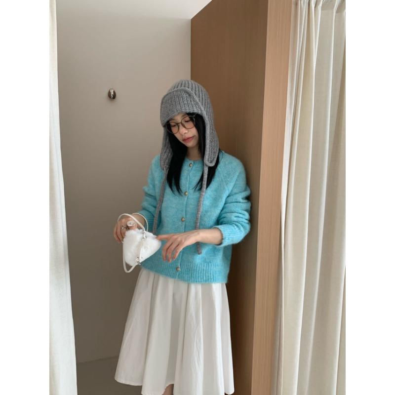 

Свитер-куртка с круглым вырезом, однотонный, на осень и зиму, женский, свободный, мягкий, восковой, молочный, кардиган крупной вязки One Size небесно-голубой