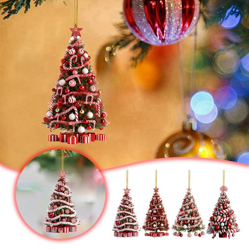Christmas Tree Pendant Flat Hanging Ornaments Acrylic Gifts Pendant DIY Glitter Colorful Decorations Xmas Indoor Party Decor