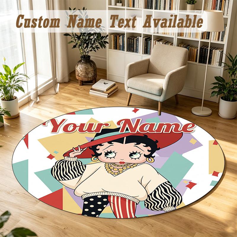 Betty Boop Personalized Round Rug Support Custom Name, Soft Home Decor Mat