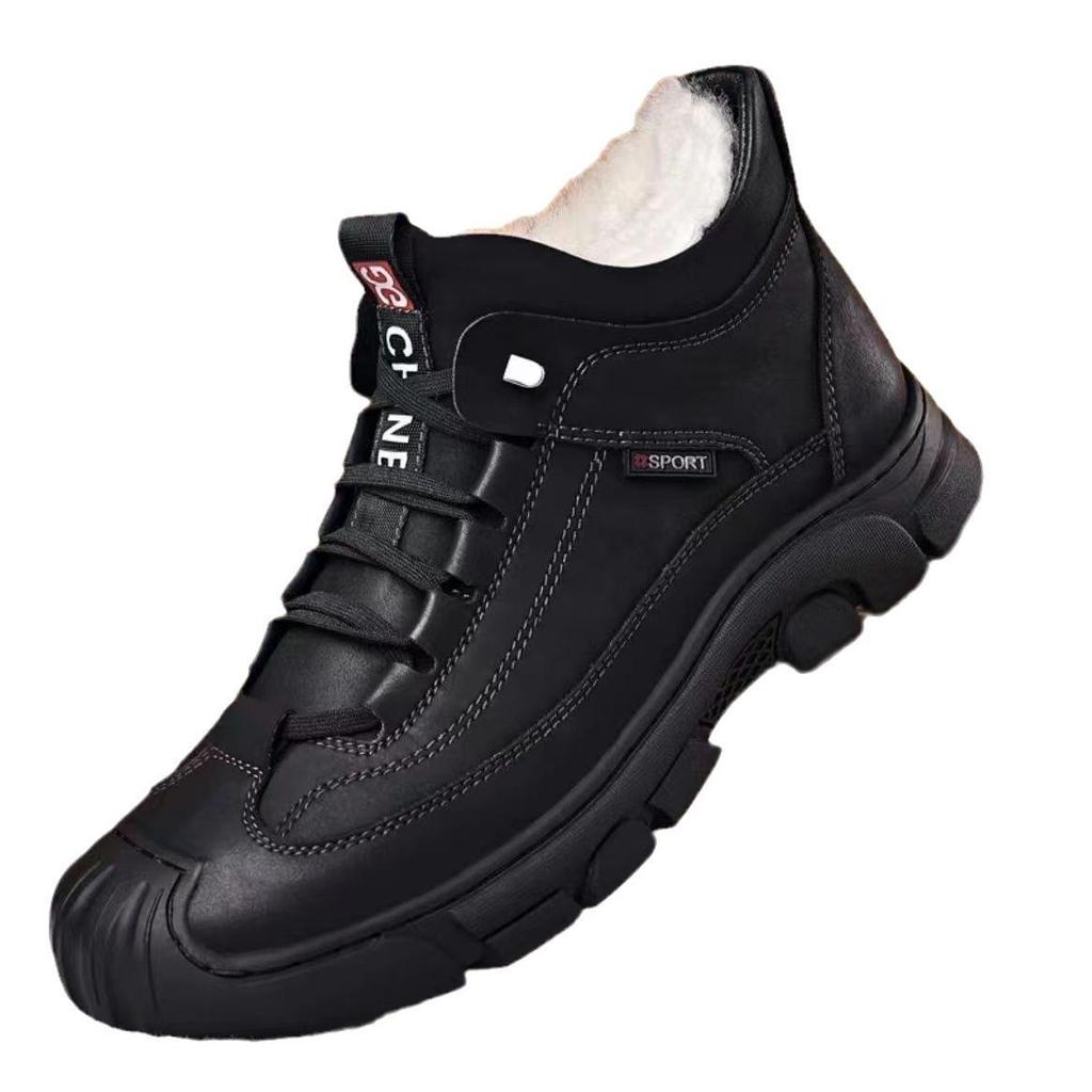 Men's Winter Thick Velvet Slip-On Leather Shoes for Middle-Aged and Elderly