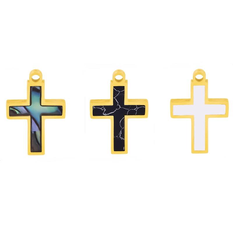 New Mixed Natural Shells Stainless Steel Cross Pendants For Jewelry Making Supplies Summer Charms In Bulk DIY Earrings Bracelets